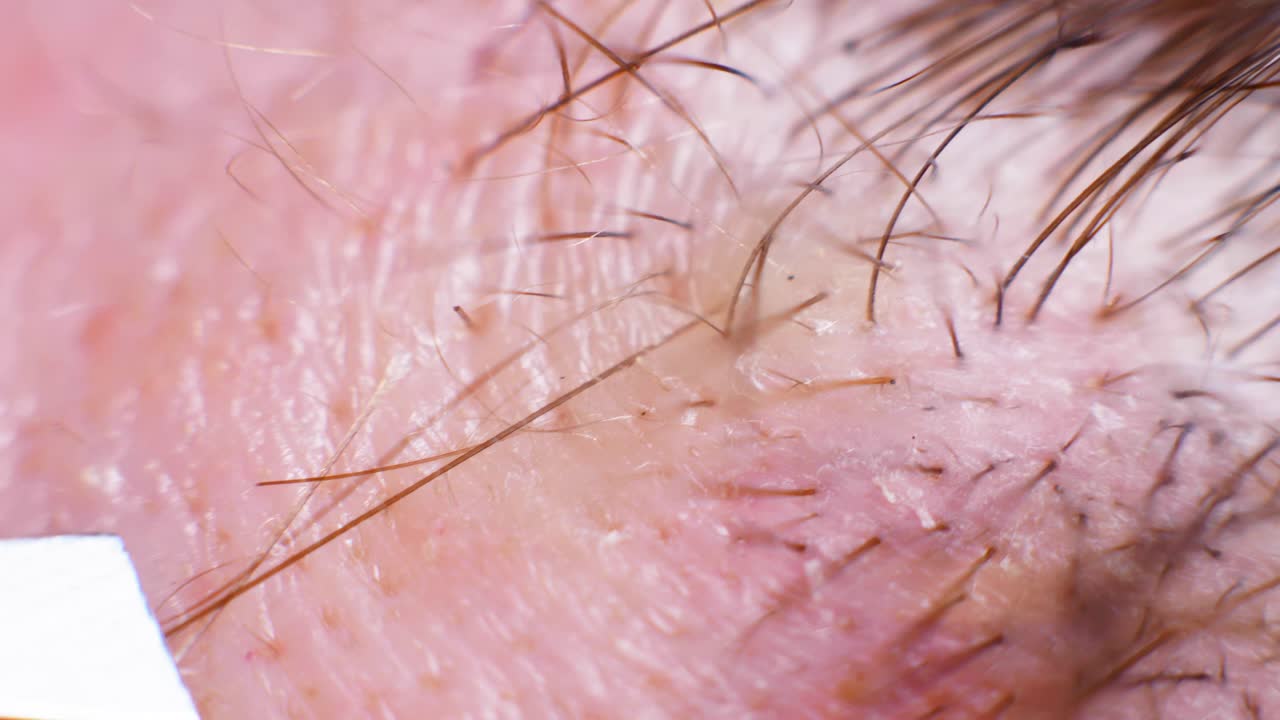 super macro de 4k de depilación con pinzas, en una persona caucásica, en un primerísimo plano, en un estudio