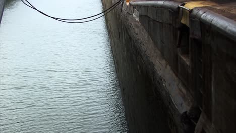 the wall of the chamber at gatun locks, panama canal