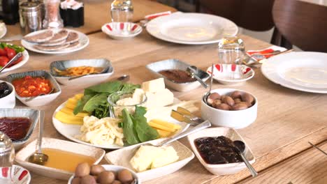 turkish breakfast spread on a wooden table