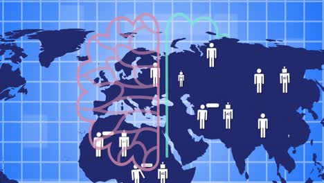 Animación-Del-Procesamiento-De-Datos-De-IA-Sobre-El-Fondo-De-La-Cuadrícula-Y-Del-Mapa-Mundial