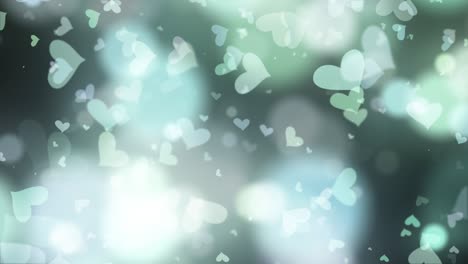 3d hermoso brillo azul verde corazón bokeh y desfocado bokeh luz de fondo. abstracto caída hermoso corazón 4k bucle de animación de fondo para el día de san valentín, día de san valentine, día de la madre,