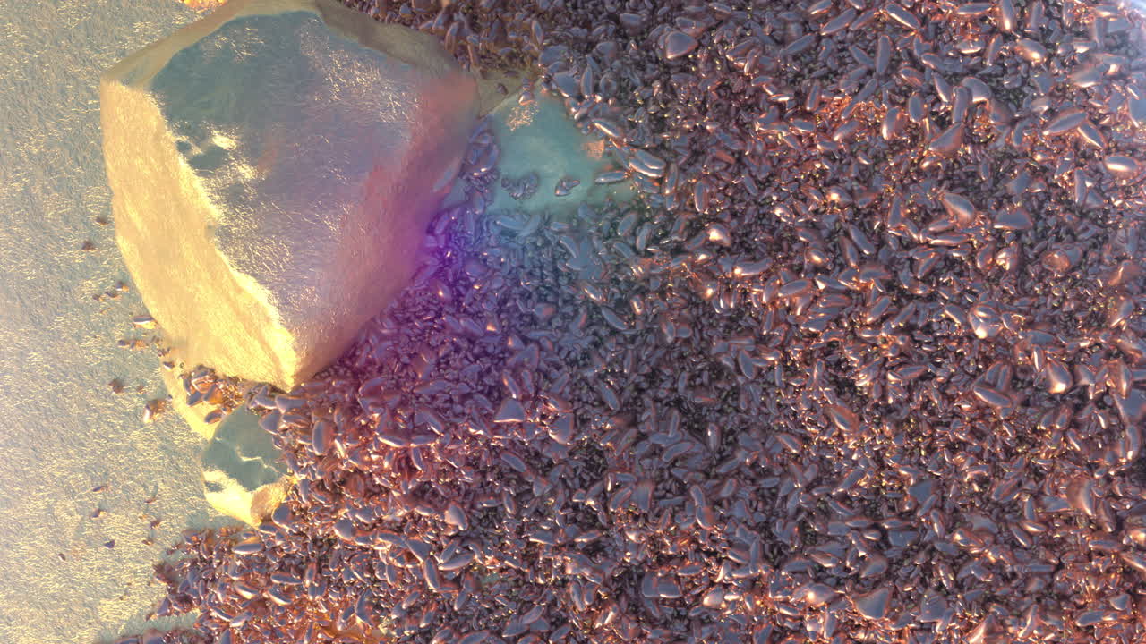 Copper Particles Pouring Over a Golden Nugget on a Textured Surface