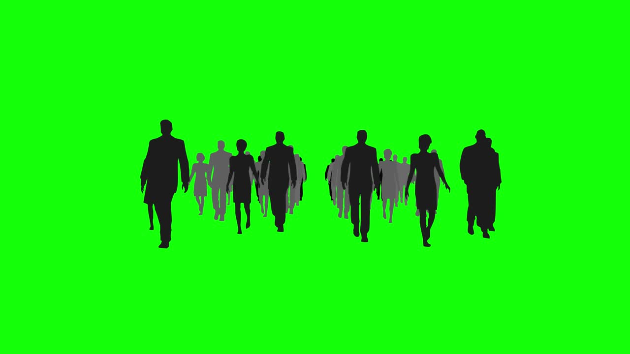 gente de negocios caminando hacia la pantalla.