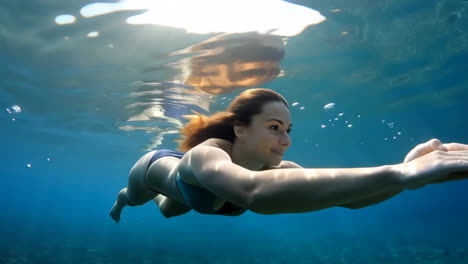 woman swimming underwater in clear blue ocean