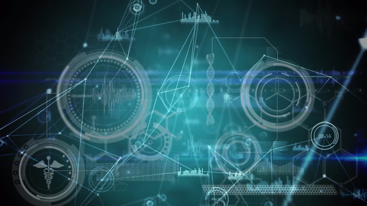 dna 스트랜드 및 의료 데이터 처리에 대한 연결 네트워크의 애니메이션