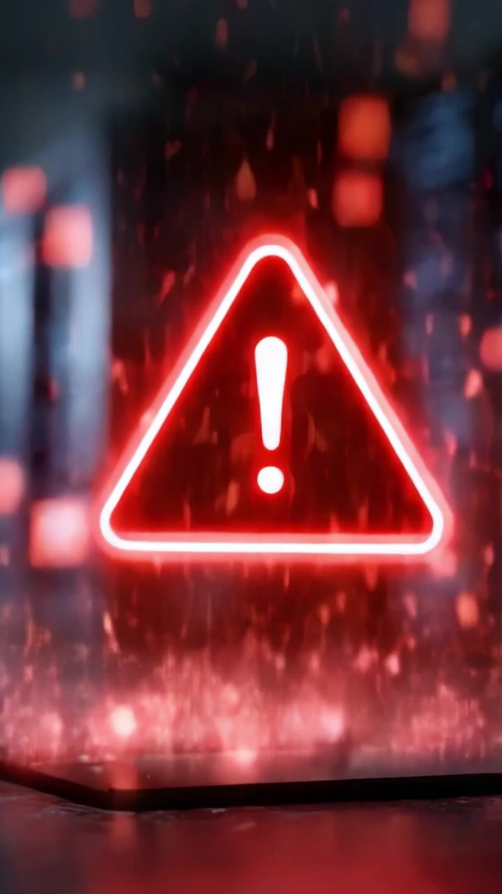En levende visning af advarselssignaler i dynamiske billeder: Det iøjnefaldende røde alarmsymbol oplyser det digitale rum med intensitet og presserende karakter.