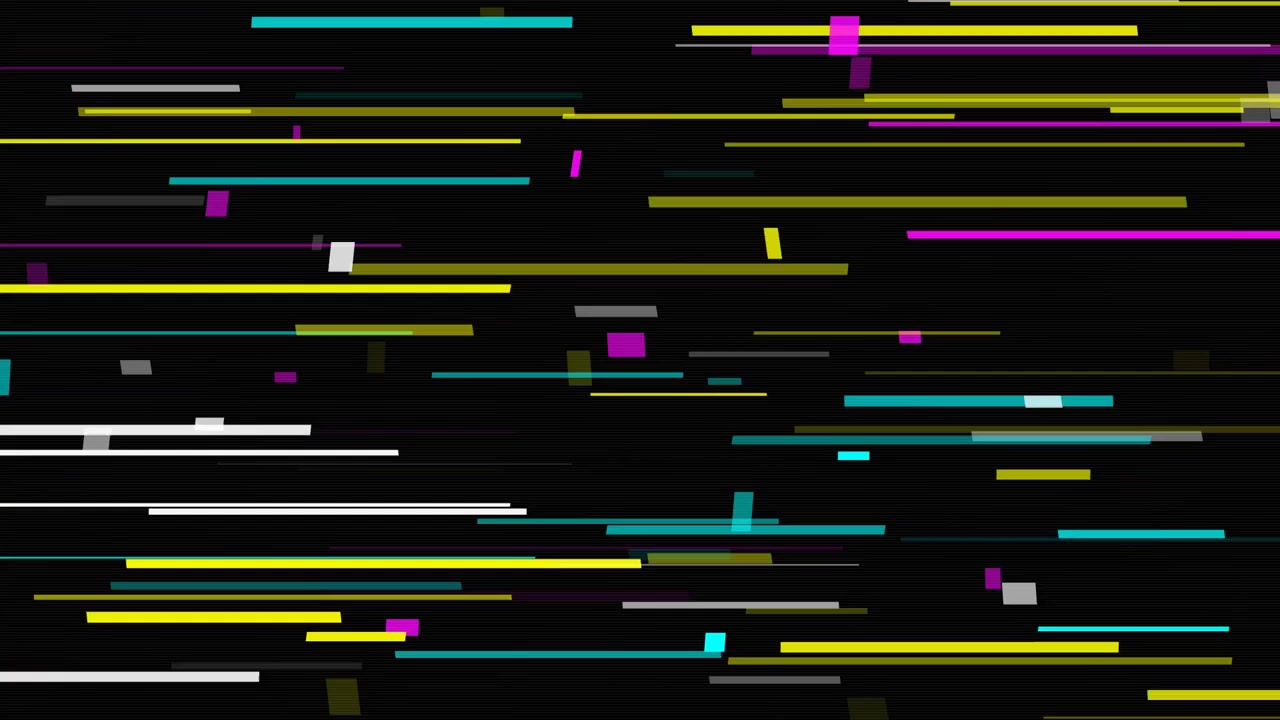 Digitaler Glitch-Effekt mit bewegten farbigen Linien auf schwarzem Hintergrund