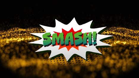 animation of smash text over yellow dots on black background