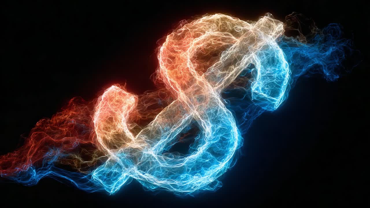 Dynamische und farbenfrohe Darstellung des Währungssymbols in elektrisch-blauem und feurig-orangenem Licht, das Finanzen und Wirtschaft symbolisiert