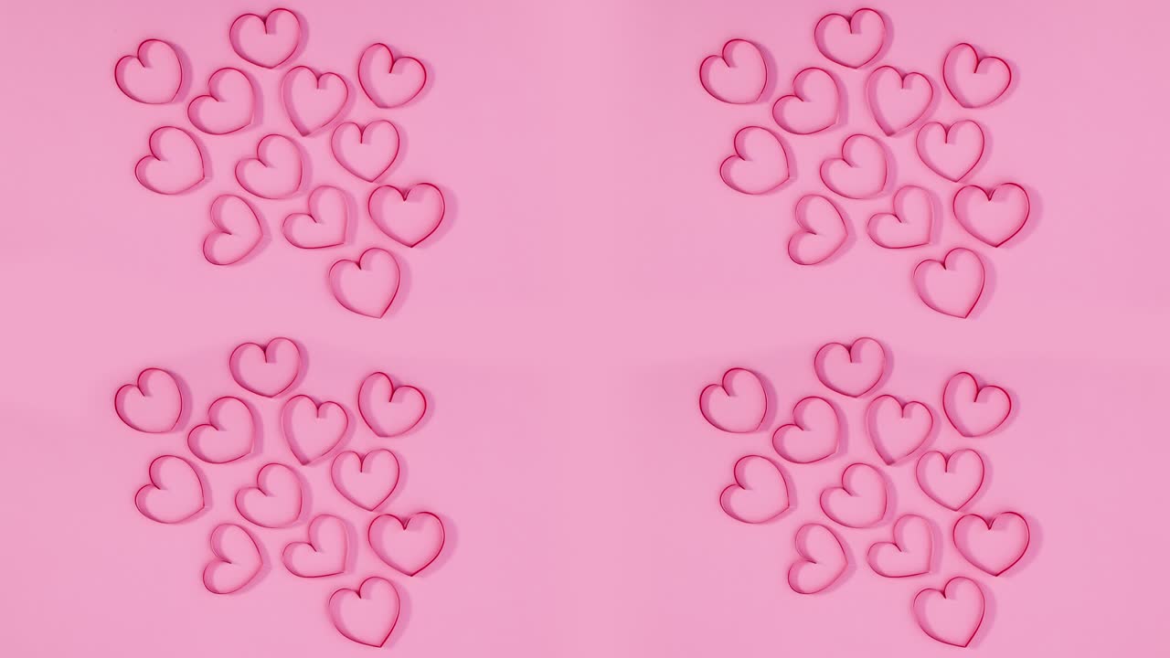 Red hearts romantic love decoration on pastel pink theme. Stop motion