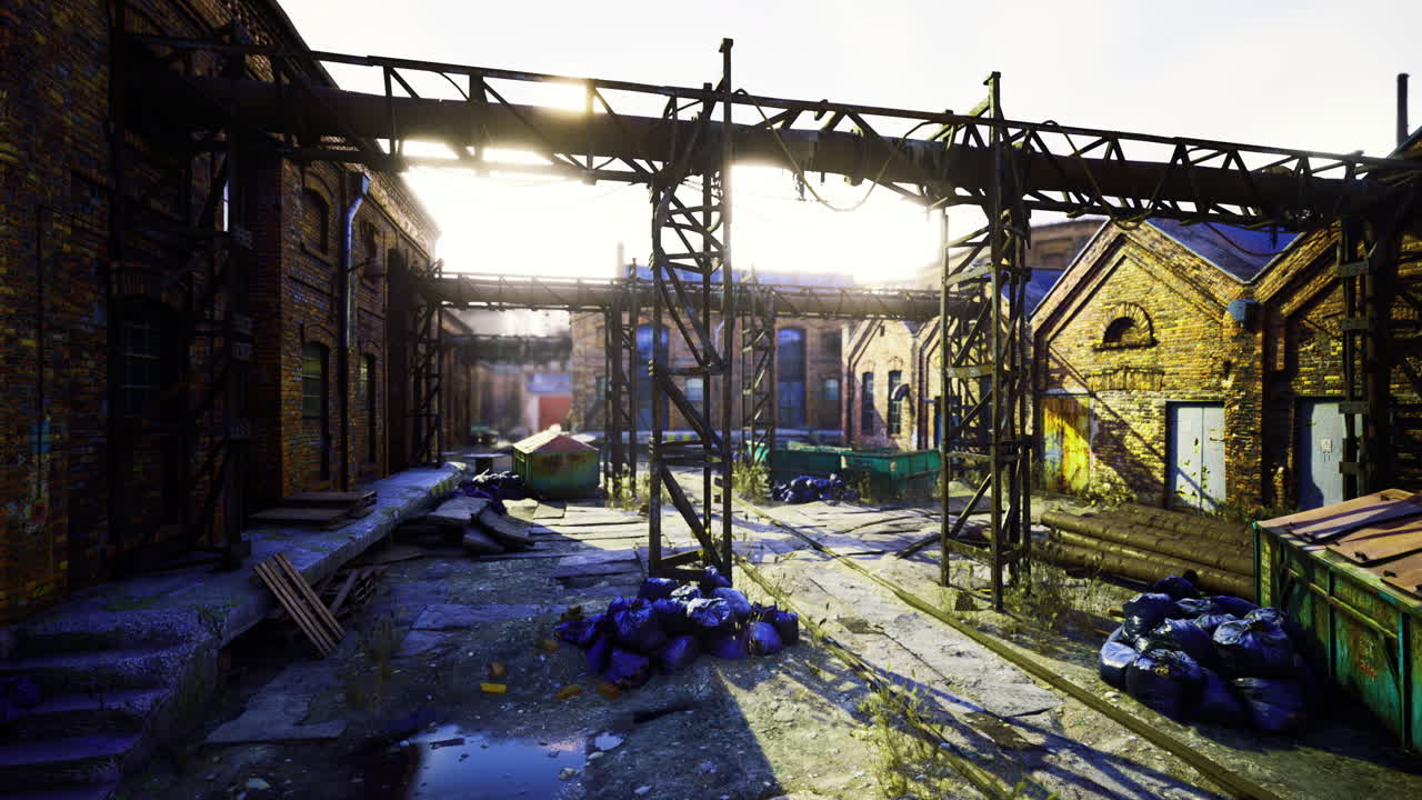Exploring the vibrant colors of an abandoned industrial area at sunrise