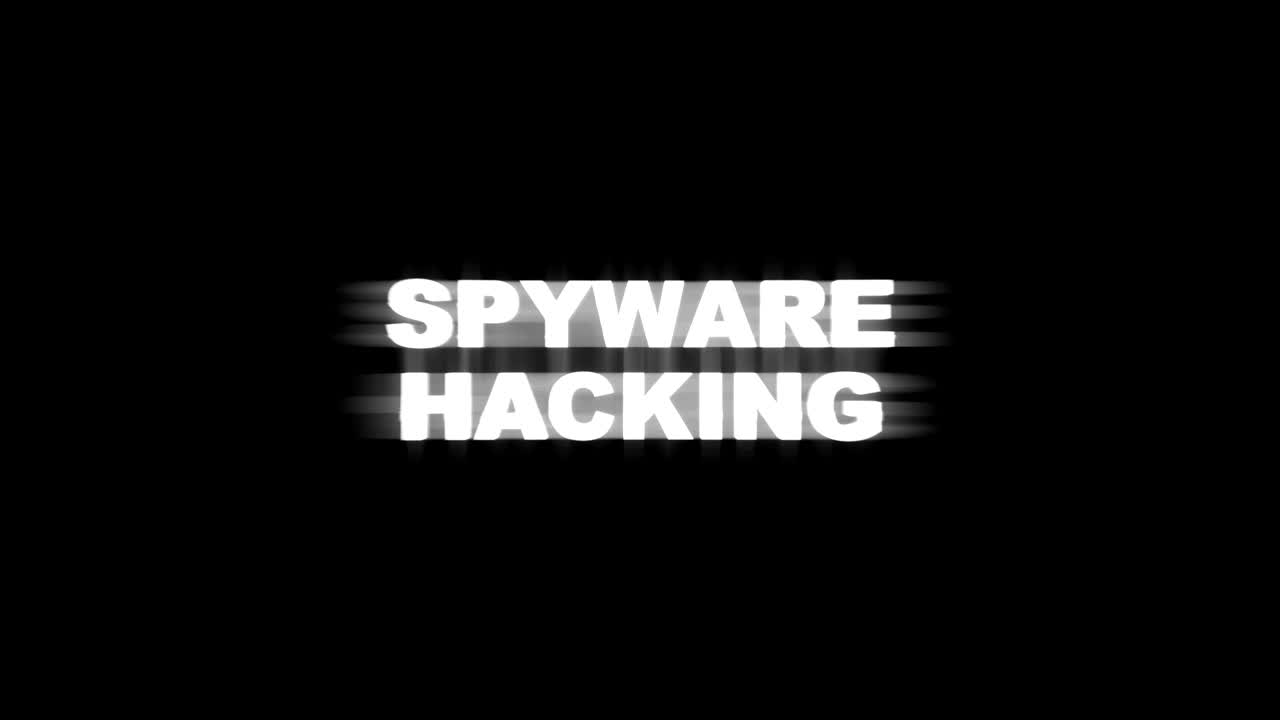 SPYWARE HACKING Glitch Text Animation, Rendering, Background, old Gaming Console, with Alpha Channel, Loop