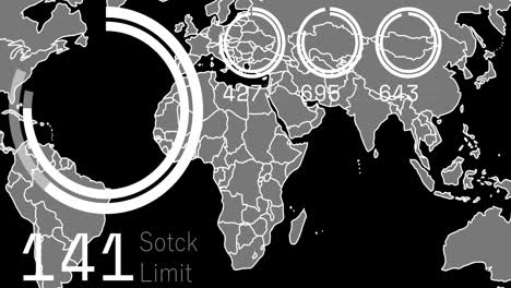 Animación-Del-Procesamiento-De-Datos-Digitales-Sobre-El-Mapa-Mundial-Sobre-Fondo-Oscuro