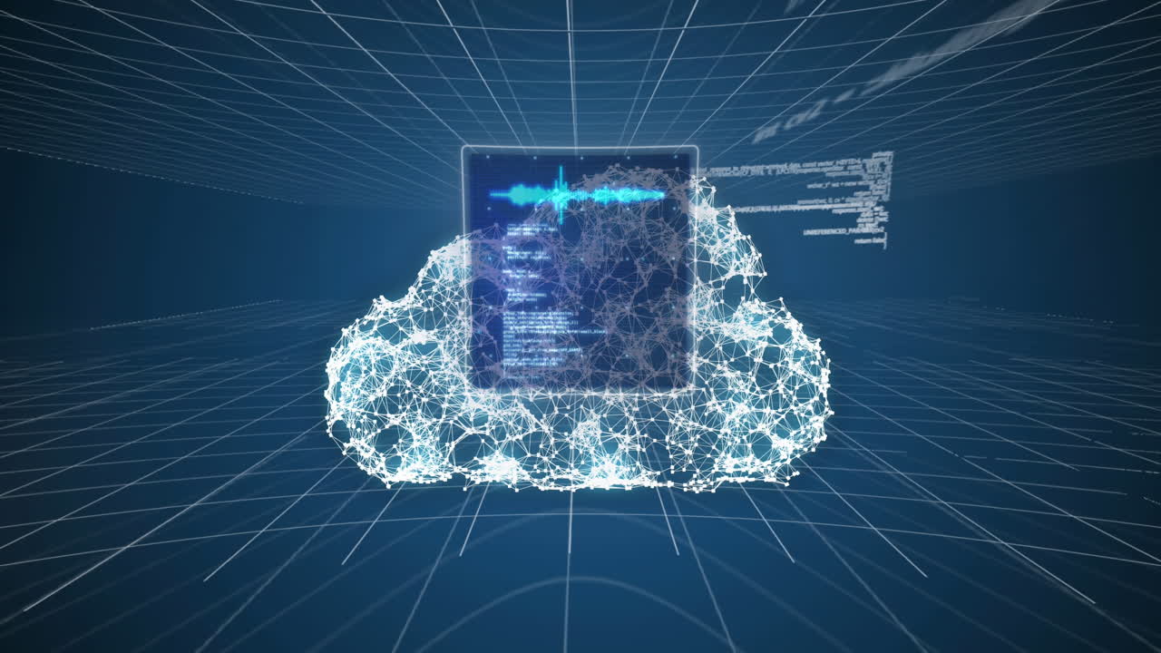 Animation of scope scanning, digital cloud and data processing over screens