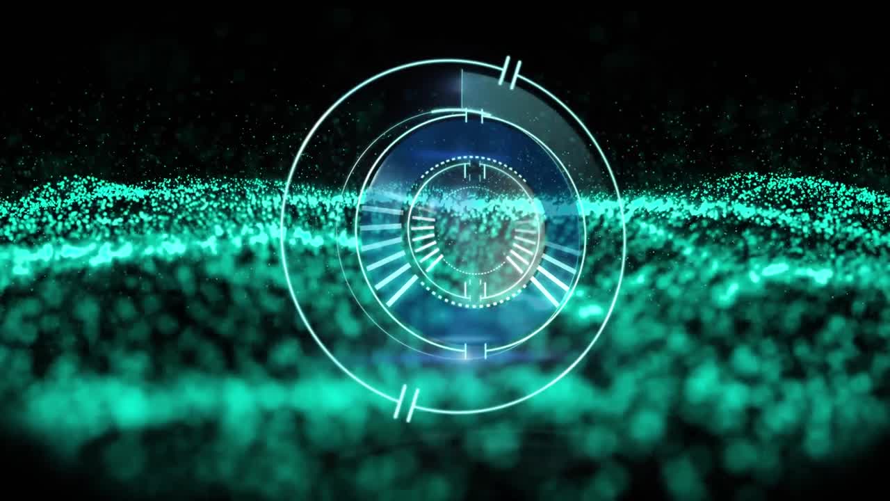 анимация безопасного замка над движущейся волной светящихся синих точек