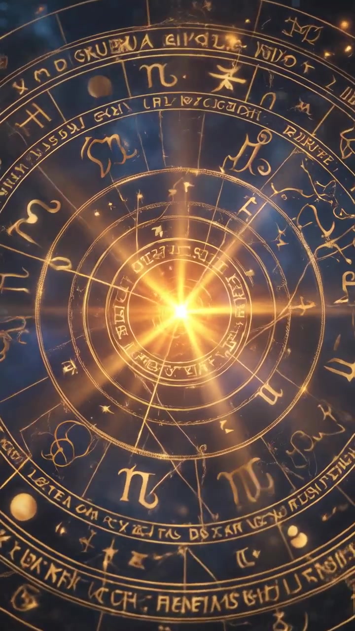 Ruota dello Zodiaco Dorata e Mistica che Gira in un Universo Stellato