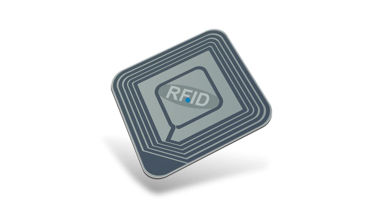 bucle de animación de un chip rfid que emite ondas en fondo blanco con sombra