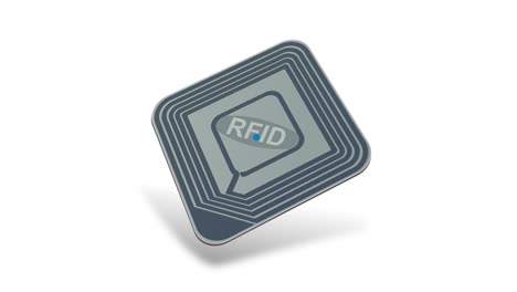 animation loop of an rfid chip emitting waves on white background with shadow