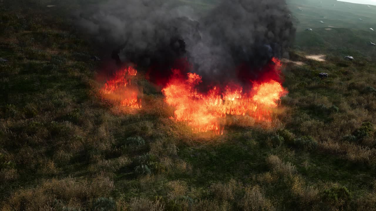 fuego rojo en la hierba seca