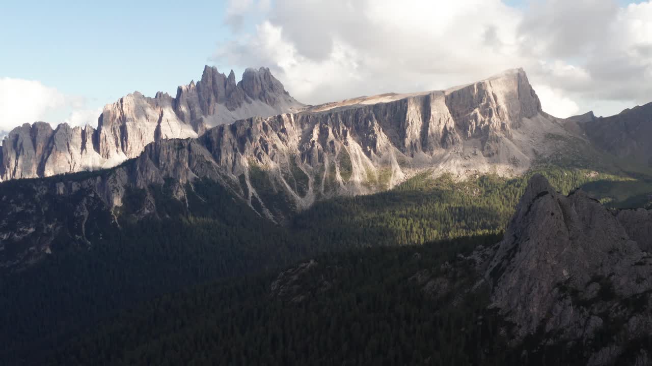 Aerial panorama view of breathtaking Croda da Lago mountains