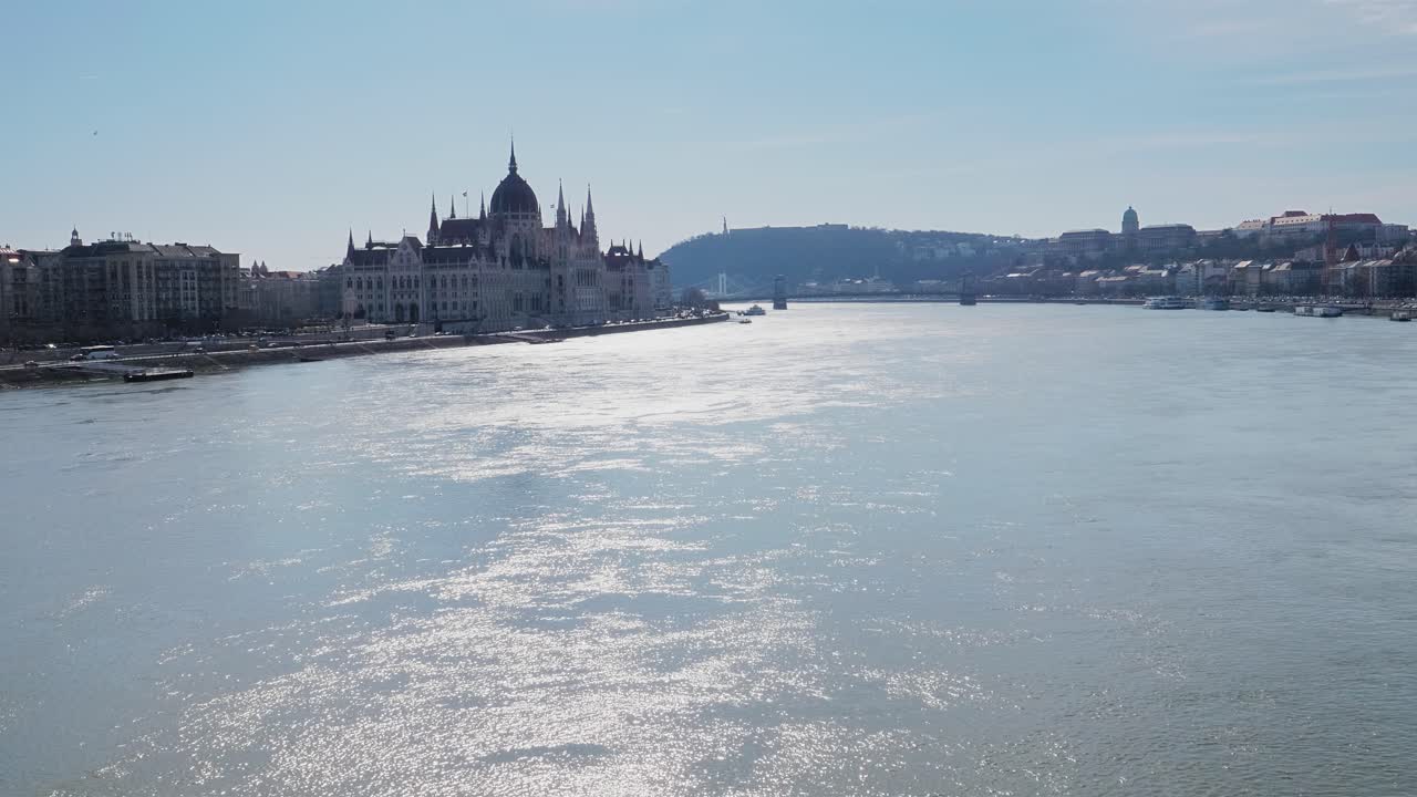 Hungarian parliament building across the Danube river. Budapest, Hungary, state of emergency, COVID-19 outbreak