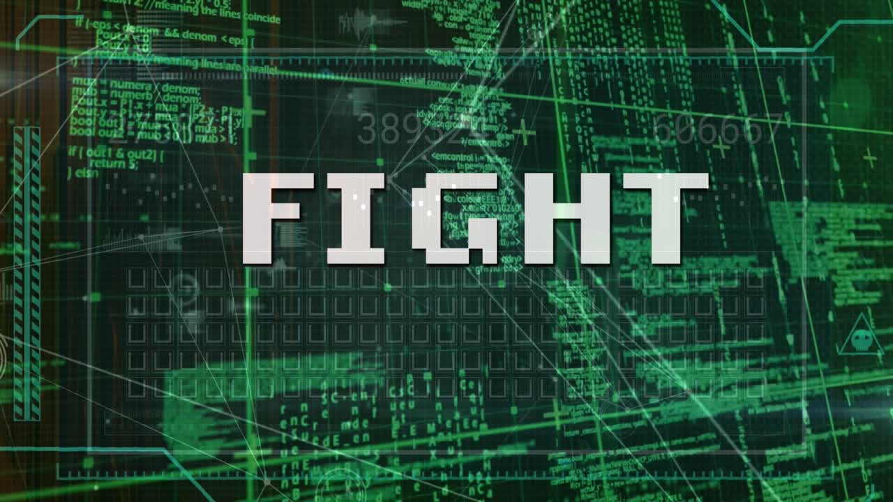 Animation of fight text over numbers and data processing