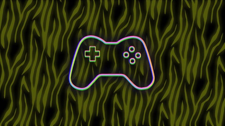 Animation of neon video game pad with pattern on dark background