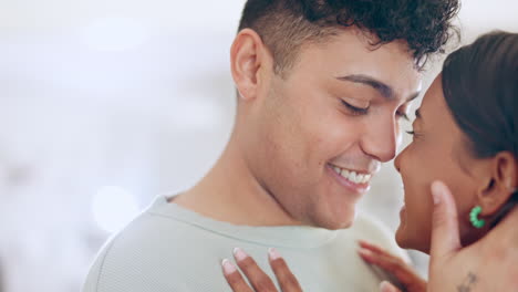 love, smile and kiss with face of couple