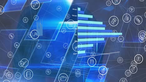 Animation-of-data-processing-over-network-of-connections-and-shapes