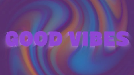 animation of good vibes text over shapes on purple background