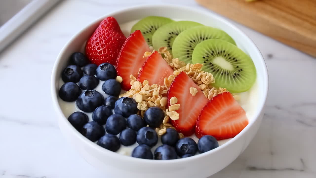 Healthy Yogurt Bowl with Fresh Berries, Kiwi, and Granola