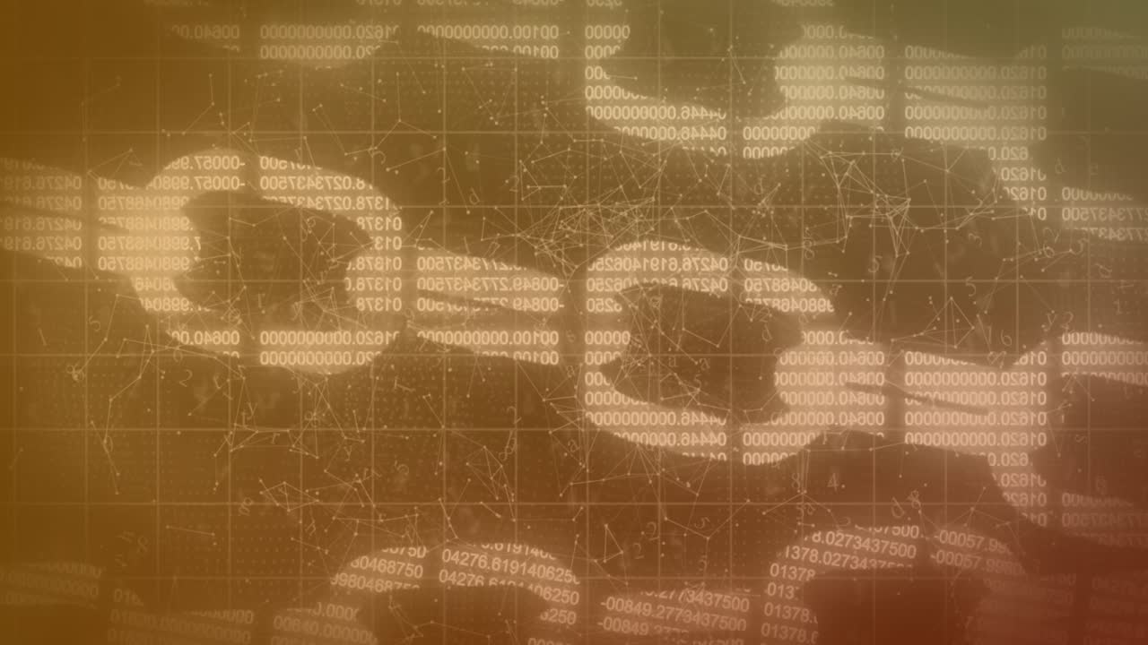 Animation af databehandling over netværk af forbindelser på orange baggrund.