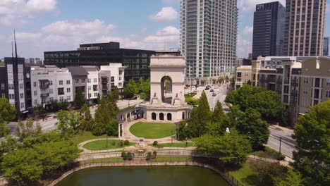 drone shot of the millennium gate park in atlanta georgia