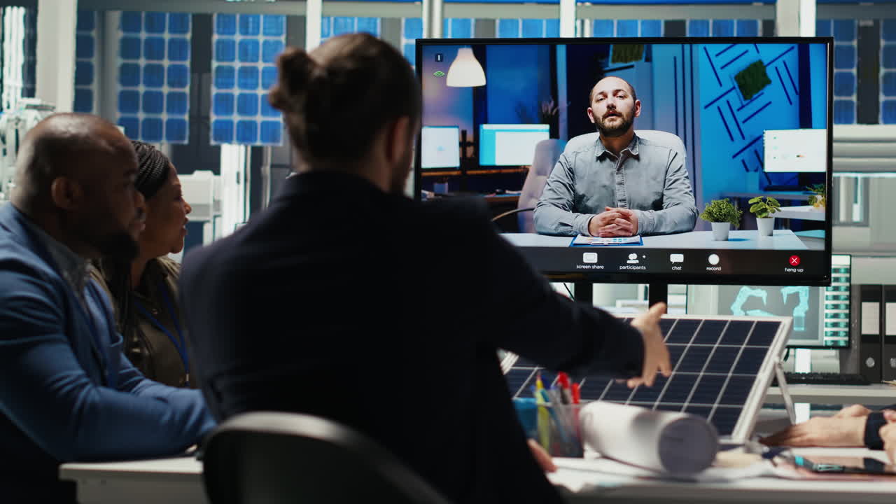 Photovoltaics Plant Researchers Doing Videocall To Optimize Energy Production