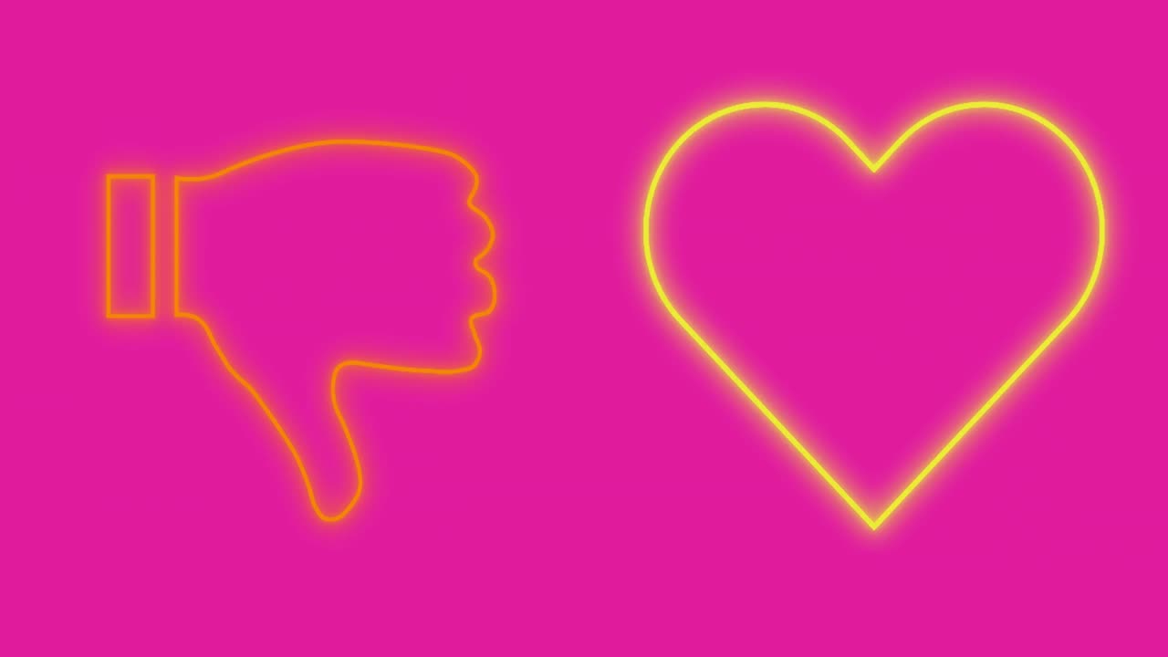 핑크색 배경에  ⁇ 박이는 네온 소셜 미디어 아이콘의 애니메이션