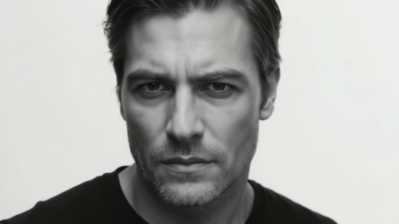 Black and White Portrait of a Serious Man