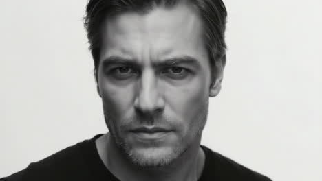 black and white portrait of a serious man