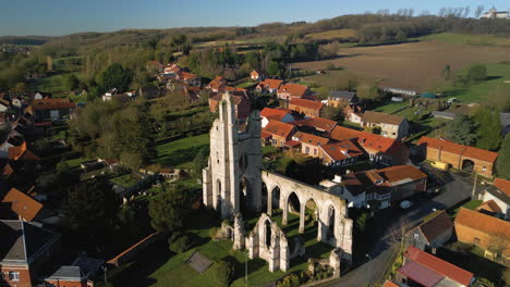 aerial view of ruins of the old church in ablain-saint-nazaire in france.