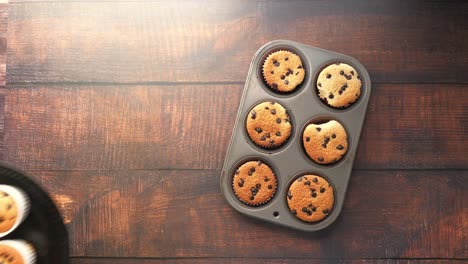 pasteles de chocolate en una lata de muffins