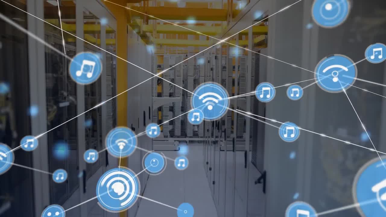 animación de la red de conexiones a través de la sala de servidores