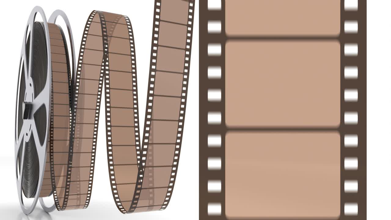 필름 릴과 필름 스트립이 화면에서 색에 영화 로빈과 함께 굴러
