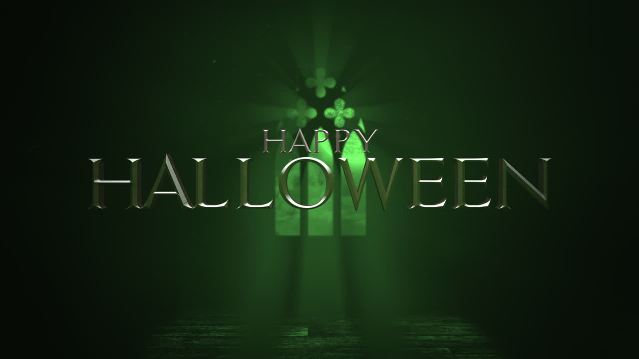 feliz halloween con ventana del viejo castillo con luz y cruces en la noche