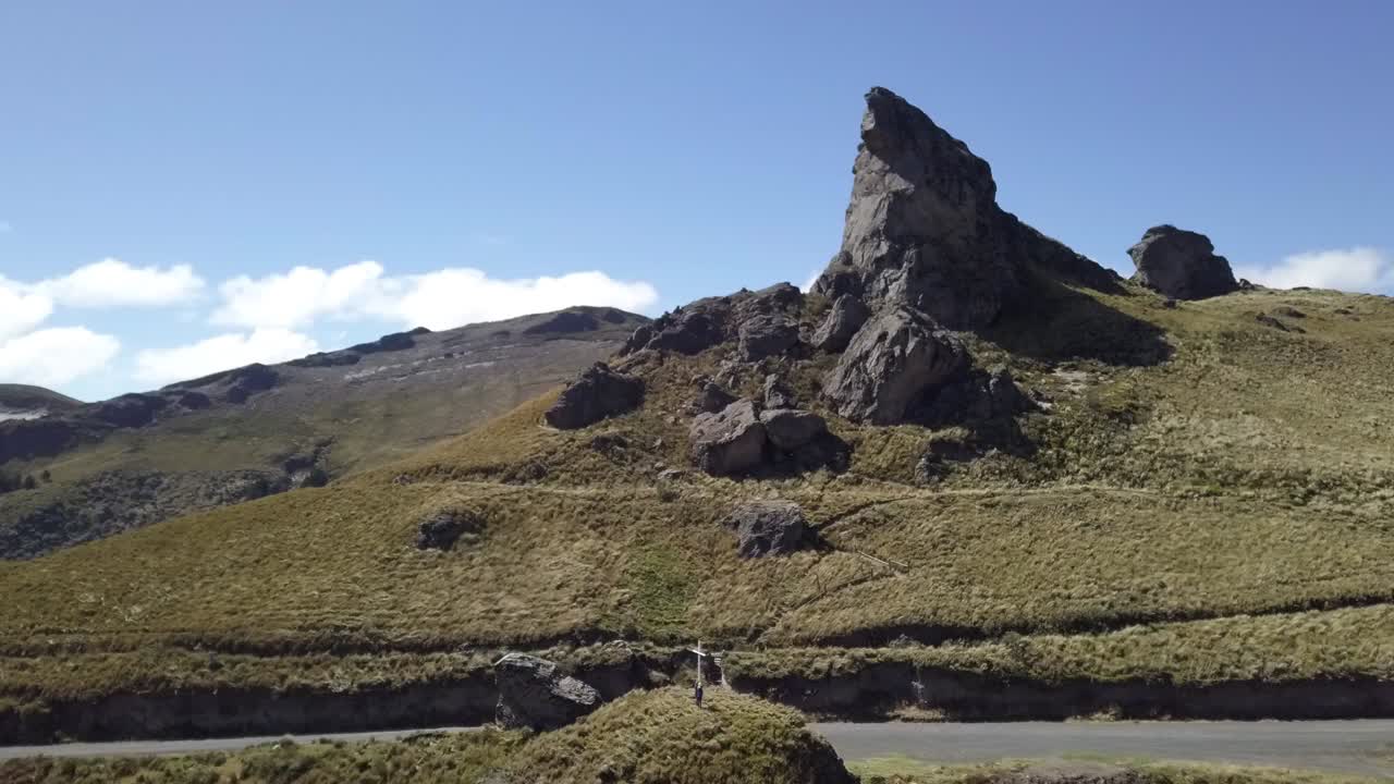 Majestic steep rocky cliffs in Ecuador, flying forward view