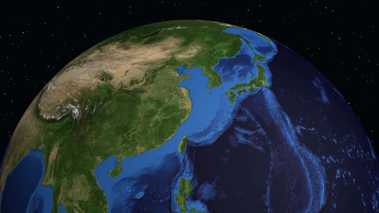 Globo digitale ruota e zooma dallo spazio su Jiaxing, Cina, con sovrapposizione di dati di localizzazione.