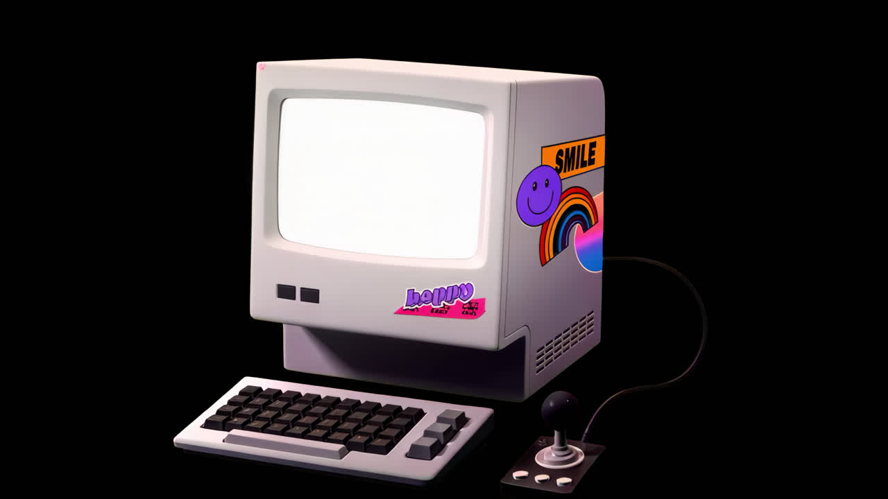 Retro computer, y2k animation isolated asset, transparent 4K video, alpha channel, ProRes 4444