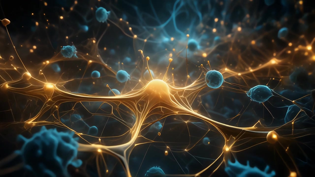 Microscopic View of Neural Network Connections and Biological Cells