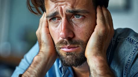 distressed man holding his head