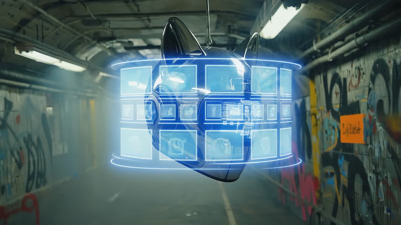 Futuristic Cat Robot in Tunnel