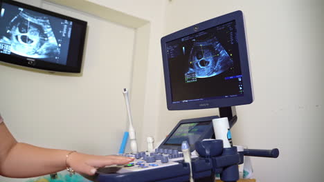 sonogram procedure at modern hospital. doctor performing ultrasound of patient heart in clinic