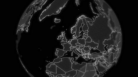 Neatherland-Country-alpha-for-editing-Data-analysis-Technology-Globe-rotating,-Cinematic-video-showcases-a-digital-globe-rotating,-zooming-in-on-Neatherland-country-alpha-for-editing-template